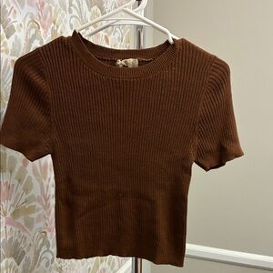 Altar'd State Chocolate Brown Ribbed Short Sleeve Top